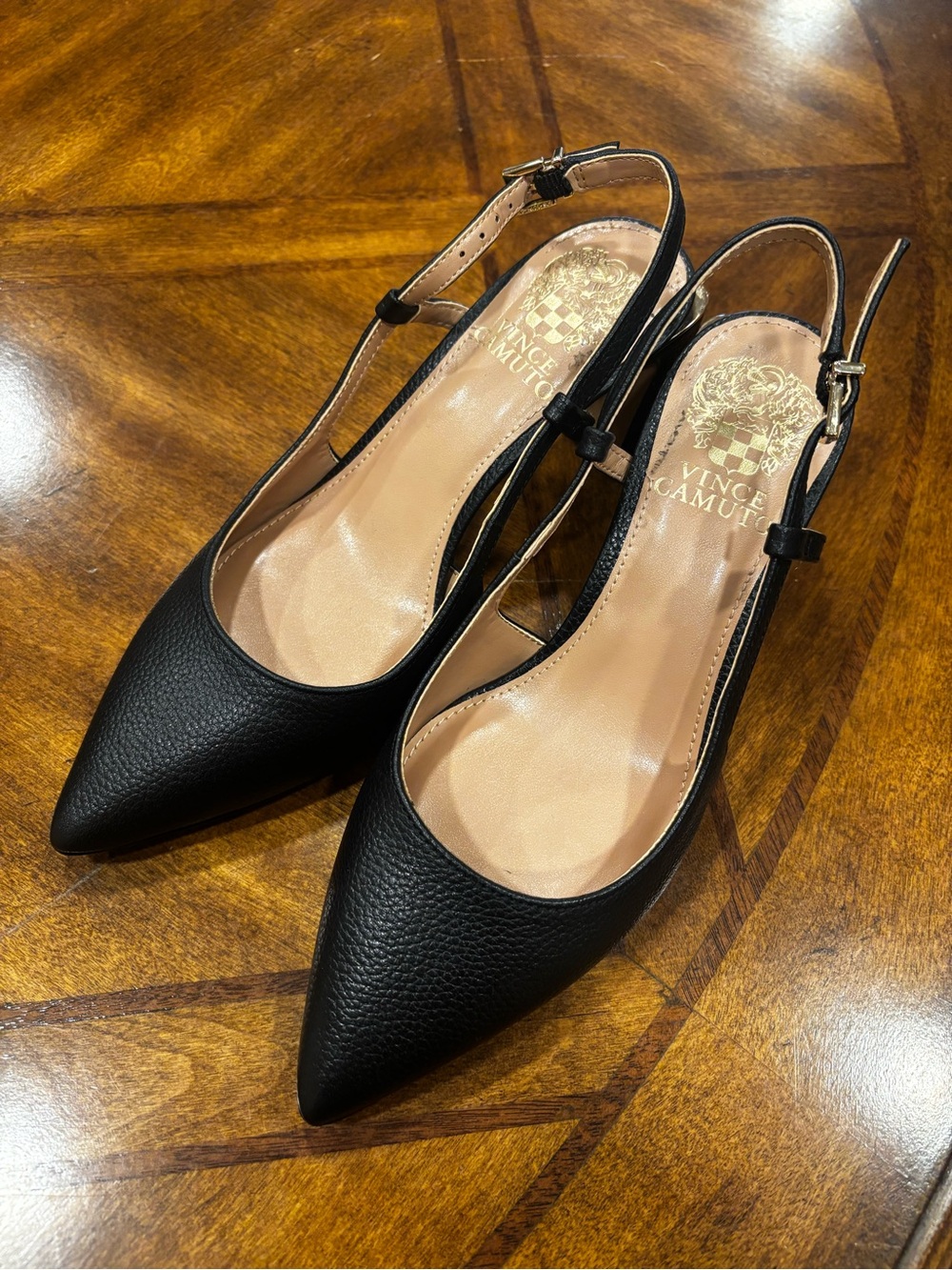 Vince Camuto Black Textured Pointed Slingback Heels